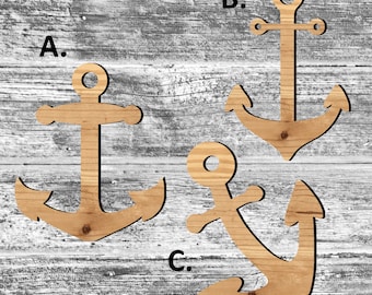 Unfinished Anchor or Painted Wood Cutouts Set, Wooden Anchors, Anchor Ornament, Sign, Decor, Solid Wood, Navy Beach Ocean Summer Anchors