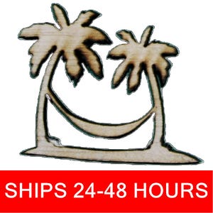 Unfinished Double Palm Tree w/ Hammock, Painted Wood Cutouts, Wooden palm trees, palm Ornament, palm tree Shape Sign, Beach Ocean Summer V2