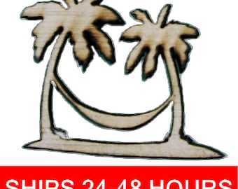 Unfinished Double Palm Tree w/ Hammock, Painted Wood Cutouts, Wooden palm trees, palm Ornament, palm tree Shape Sign, Beach Ocean Summer V2