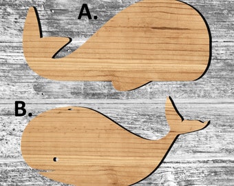 Unfinished Whale or Painted Wood Cutouts Set, Wooden Whales, Whale Ornament, Whale Shape Sign Cutout Decor Solid Wood Beach Ocean