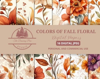 Fall Floral Digital Paper, Junk Journal Paper, Autumn Floral Pattern, Scrapbook Paper, Digital Paper Pack,  Fall Foliage Commercial Use JJ02