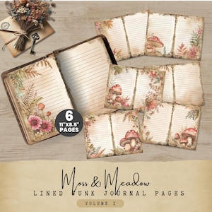 Junk Journal Pages Set 1 - Vintage paddestoelen en flora, mos en weide voor creatief papierkunst - direct downloaden - MM01