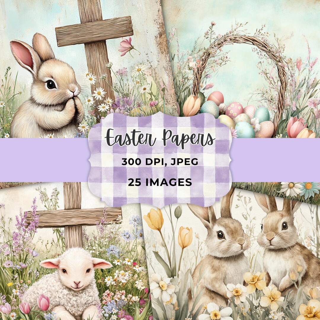 Easter Digital Paper Pack Spring Christian Junk Journal Pages Vintage ...