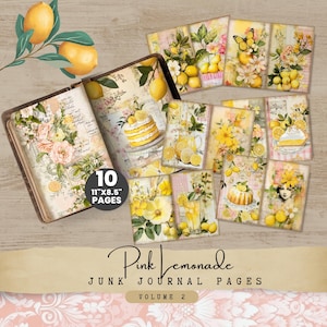 Pink Lemonade Junk Journal Pages Vol 2 – Papier numérique imprimable sur le thème du citron pour les journaux indésirables, 10 pages au format Lettre US, téléchargement immédiat