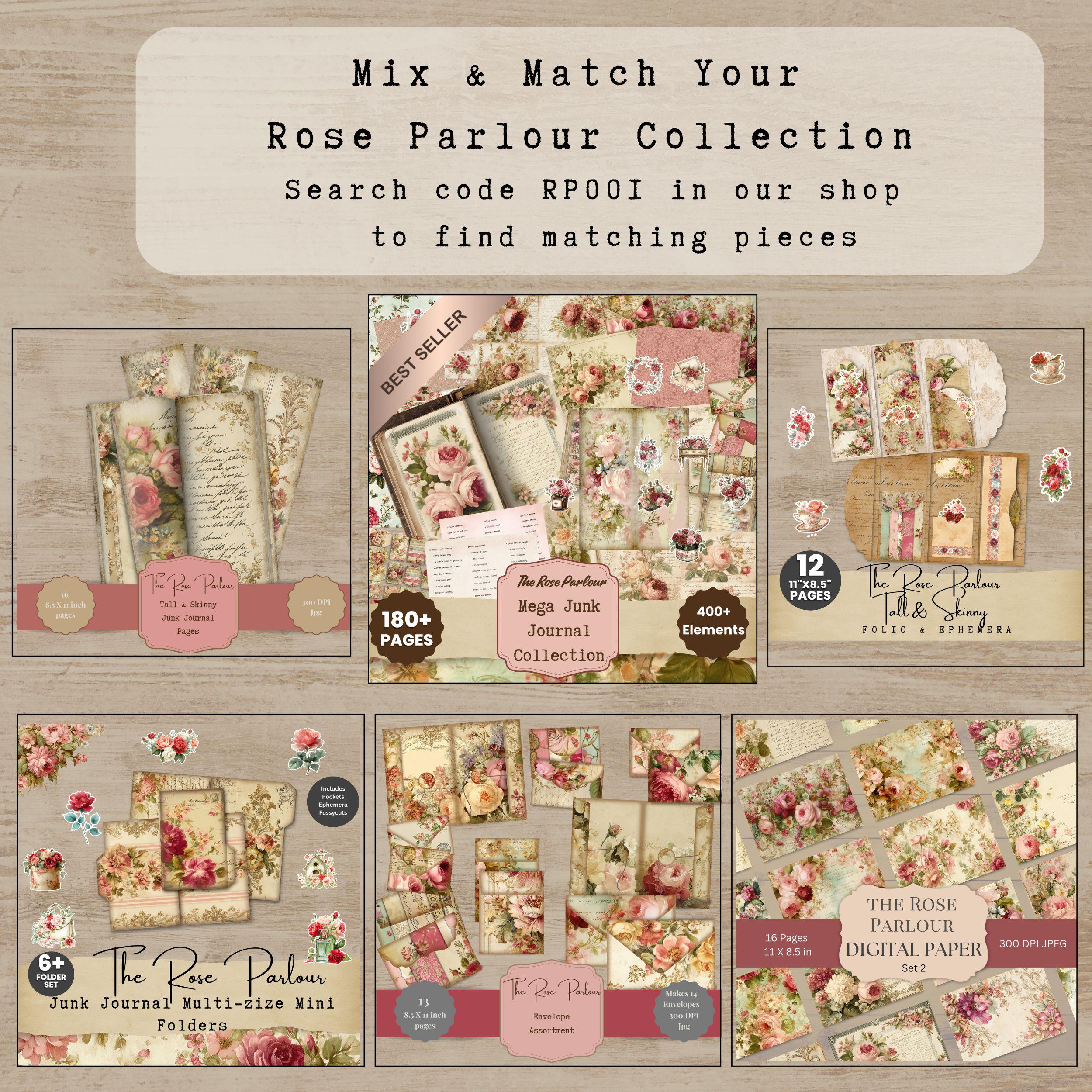 Vintage Rose Floral Ephemera Kit: Printable Junk Journal Clusters RP001 ...