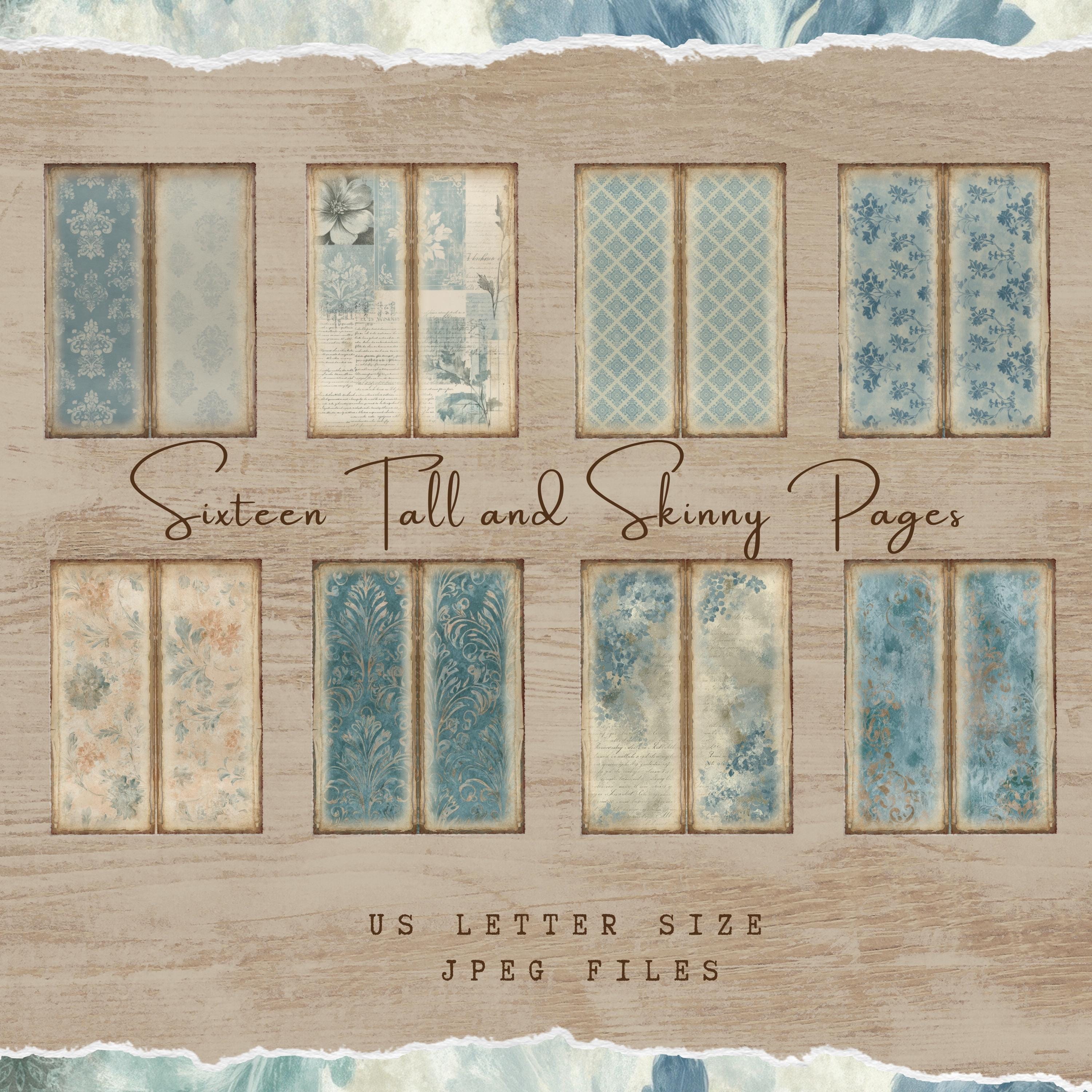 Vintage Junk Journal Kit, Blue Teal Damask Floral Collage (55 Printable ...