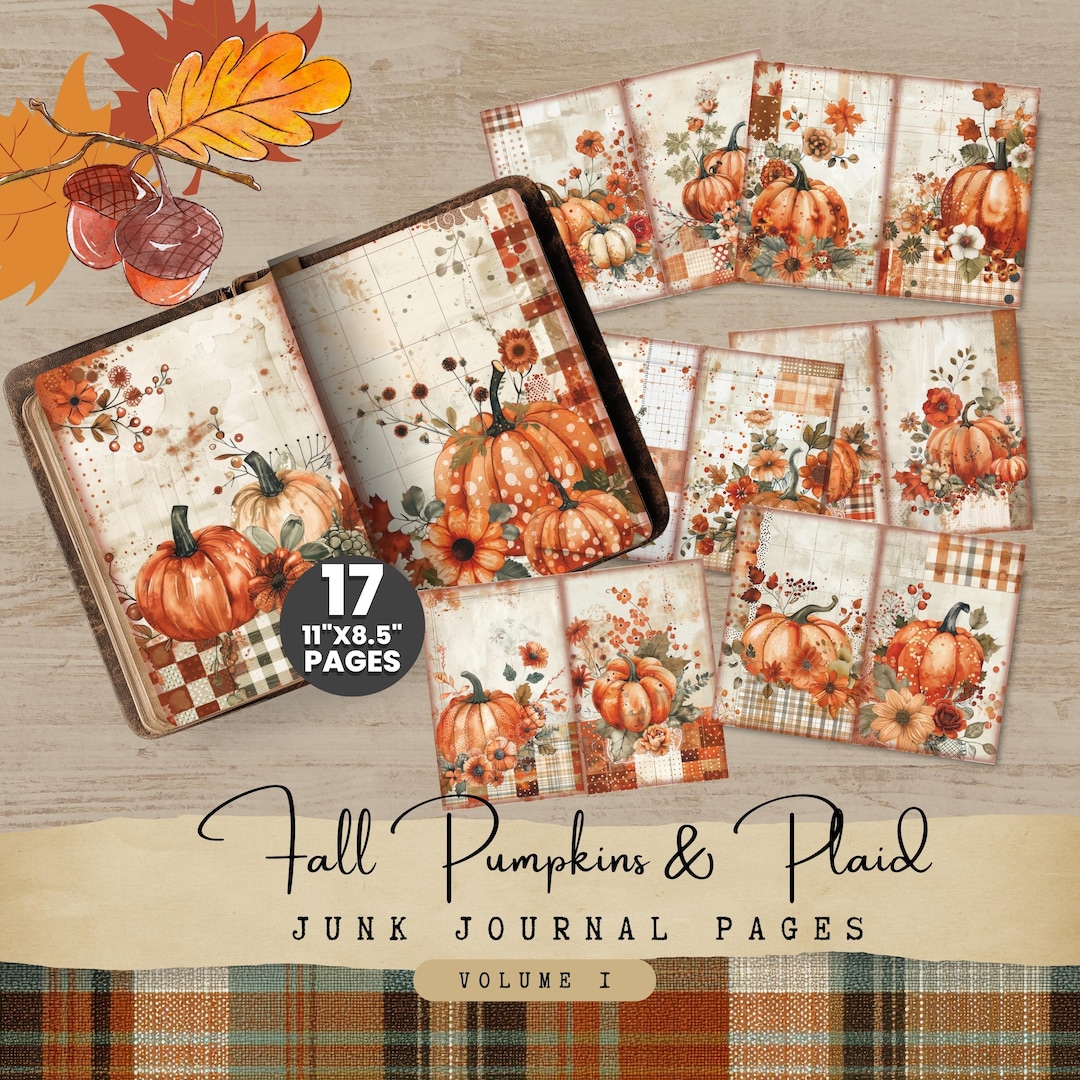 Fall Pumpkin Plaid Junk Journal Pages - Volume I Autumn Digital Paper ...