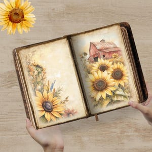 Ensemble de 1 pages de journal indésirable tournesol, 11 imprimés tournesol vintage, kit journal indésirable numérique, papier journal indésirable de la ferme, lettre JPG des États-Unis