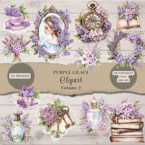 Purple Lilac Clipart Volume 2, Junk Journal, Watercolor Lilac Clipart, Botanical Print, Purple Lilac Clipart, Watercolor Flowers, Png - JJ04