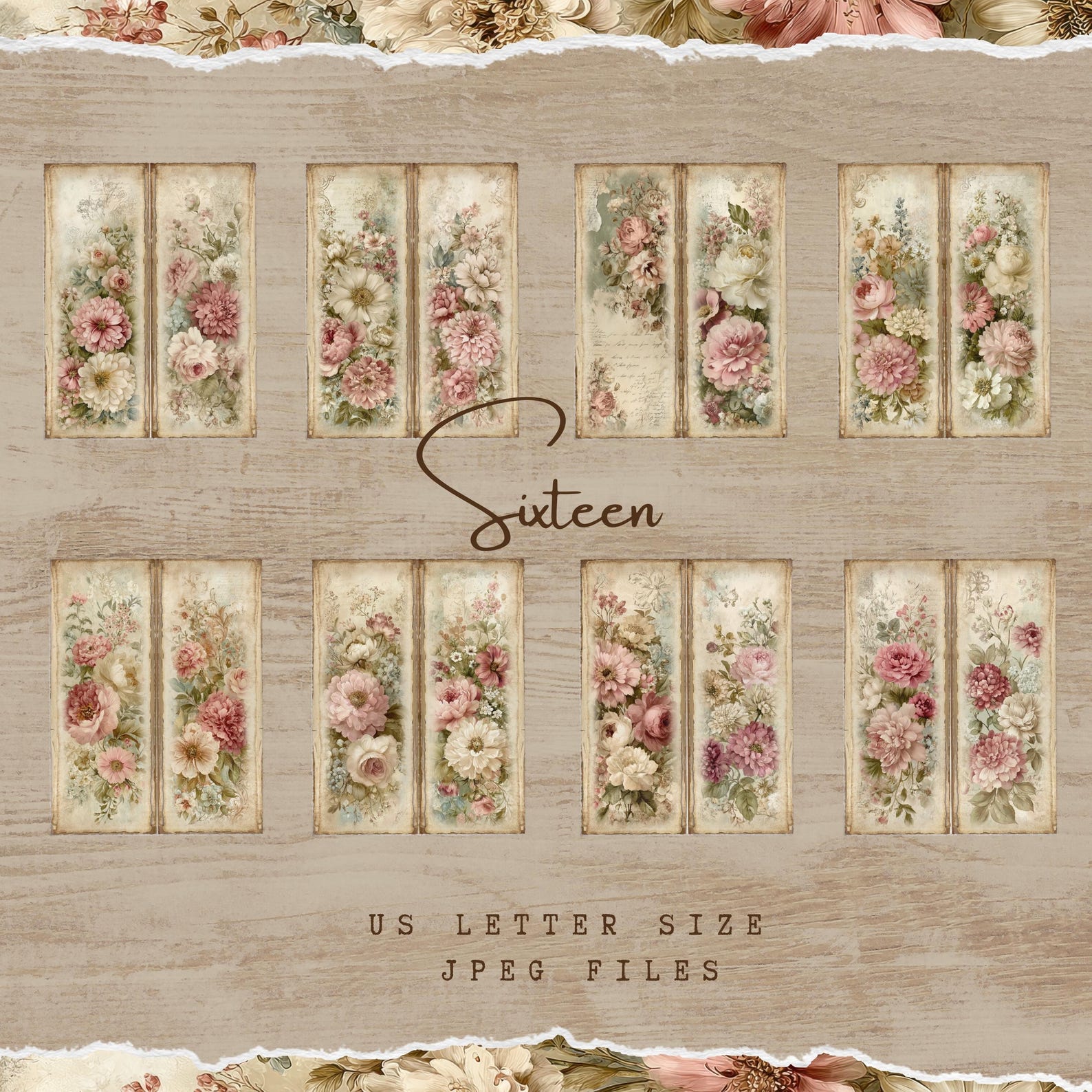 Pink Shabby Floral Tall and Skinny Junk Journal Pages Printable US ...