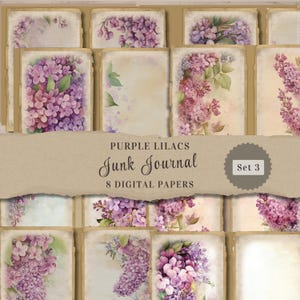 Lilac Cottagecore Digital Junk Journal Paper con bordi strappati, pagine di album di ritagli di carta, Junk Journal stampabile, download immediato - JJ04
