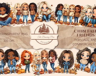 Chibi Girl | Fall Clipart | Best Friends  | Winter Girl Clipart | Autumn Clipart| Instant Download | Digital Download | Kawaii Printable