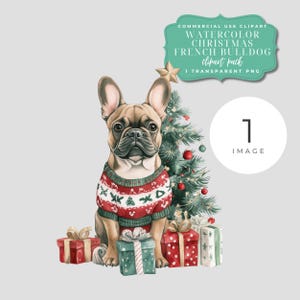 Clipart de buldogue francês de Natal, sublimação, álbum de recortes, buldogue francês Png, clipart de buldogue de férias, filhote de cachorro de Natal, retrato de cachorro de Natal