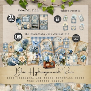 Puede incluir: Kit de diario basura con temática de hortensias azules y rosas. Incluye un folio cascada con 33 páginas (27,9 x 21,6 cm), 12 bolsillos ventana y 199 elementos. Ideal para manualidades y proyectos de diario.