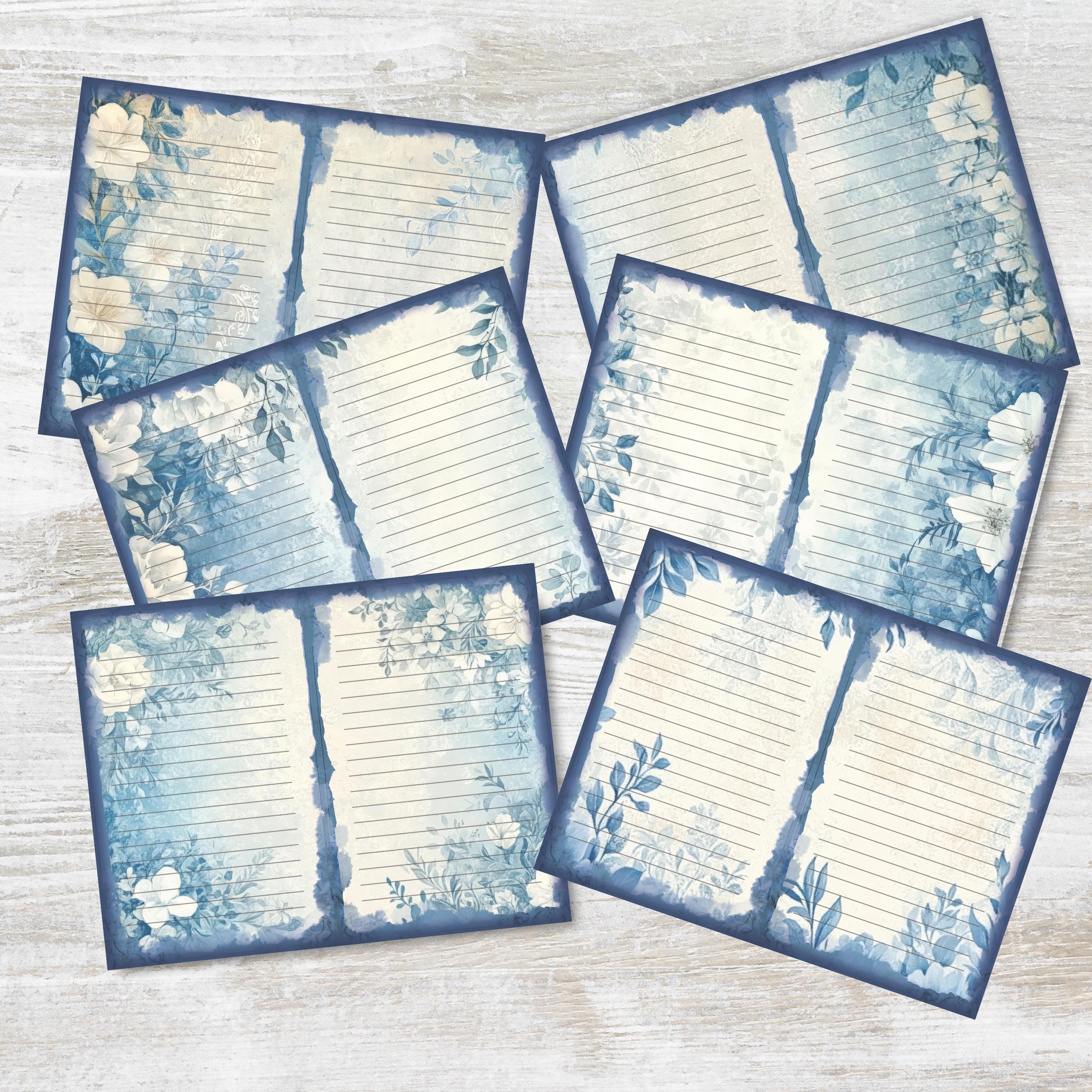 Vintage Blue Floral Lined Junk Journal Pages Set 2 | Serenity in Blue ...