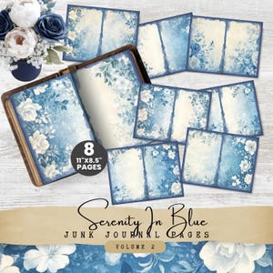 Juego de 2 páginas de Blue Junk Journal / Papeles imprimibles Serenity in Blue / Efímeras florales vintage / Scrapbooking DIY / Descarga instantánea / SB01