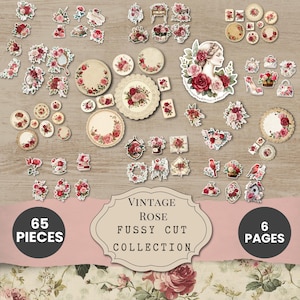 Vintage Rose Ephemera: Printable Floral Fussy Cuts (65 Pieces PNG) RP001