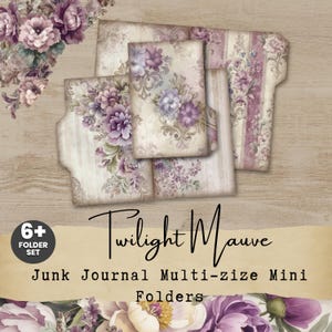 Peut inclure: Un ensemble de six dossiers mini-journaux indésirables ou plus avec un motif floral dans les tons de violet et de crème. Les dossiers sont intitulés "Twilight Mauve" et sont de tailles multiples.