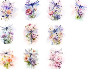Wildflower and Dragonfly Clipart Bundle Instant Download PNG Design for DIY Projects