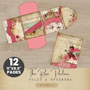 Shabby Chic Floral Folio Kit, Vintage Junk Journal Ephemera, The Rose Parlour Printable, 12 Page Journal Kit, 8.5x11 JPGs, Download RP001