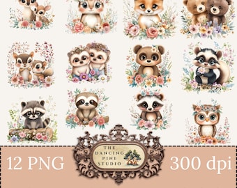 Woodland Baby Animals| Animal Clipart | Nursery Wall Art | Wild Animal Clipart | Animal  Watercolor Clipart | PNG | Baby Shower