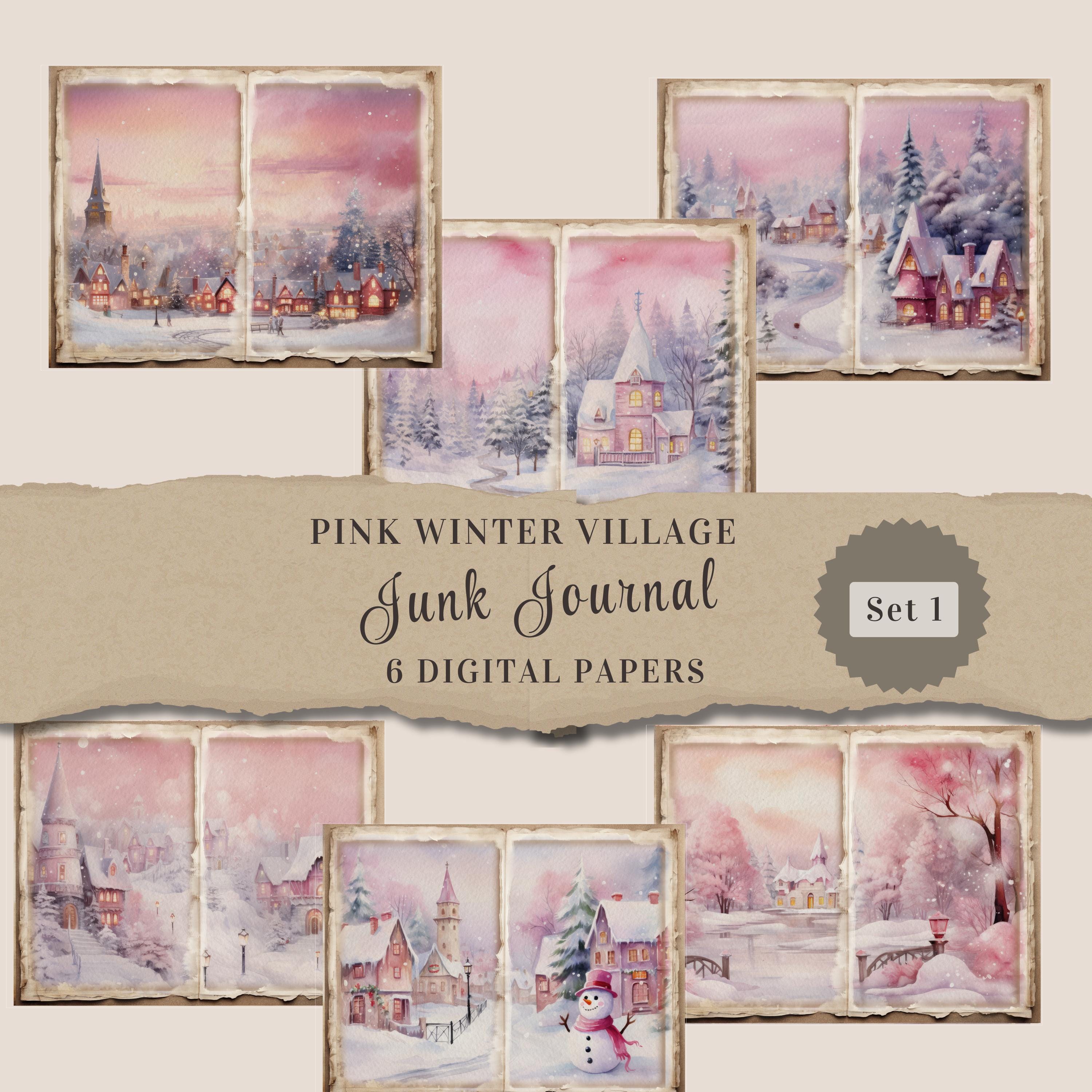 Pink Christmas Junk Journal Pages - Winter Village -digital Download ...