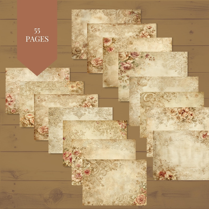 Big Bundle Floral Digital Paper Pack: Vintage Roses and Shabby Chic 55 ...