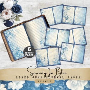Vintage Blau Floral Junk Journal Seiten - Druckbares Schreibpapier Set für Journals & Scrapbooks, digitaler Download SB01