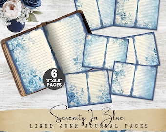 Vintage Blue Floral Junk Journal Pages - Printable Writing Paper Set for Journals & Scrapbooks, Digital Download SB01