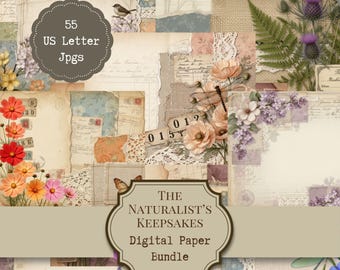 Vintage Floral Digital Paper Set - Botanical Collage for Journals NK001