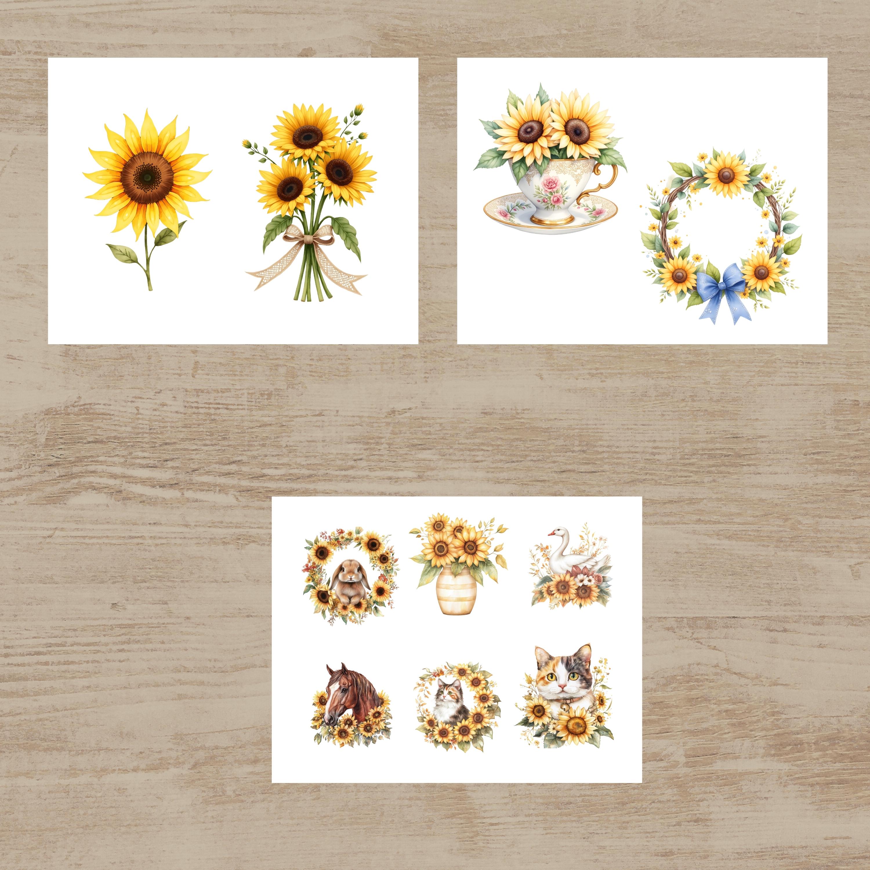 Sunflower Fussy Cuts Folio Printable Ephemera 10 Page Junk Journal Kit ...