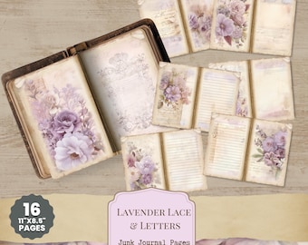 Lavender Lace Junk Journal Pages, Vintage Floral Printable (Digital Kit) LL001