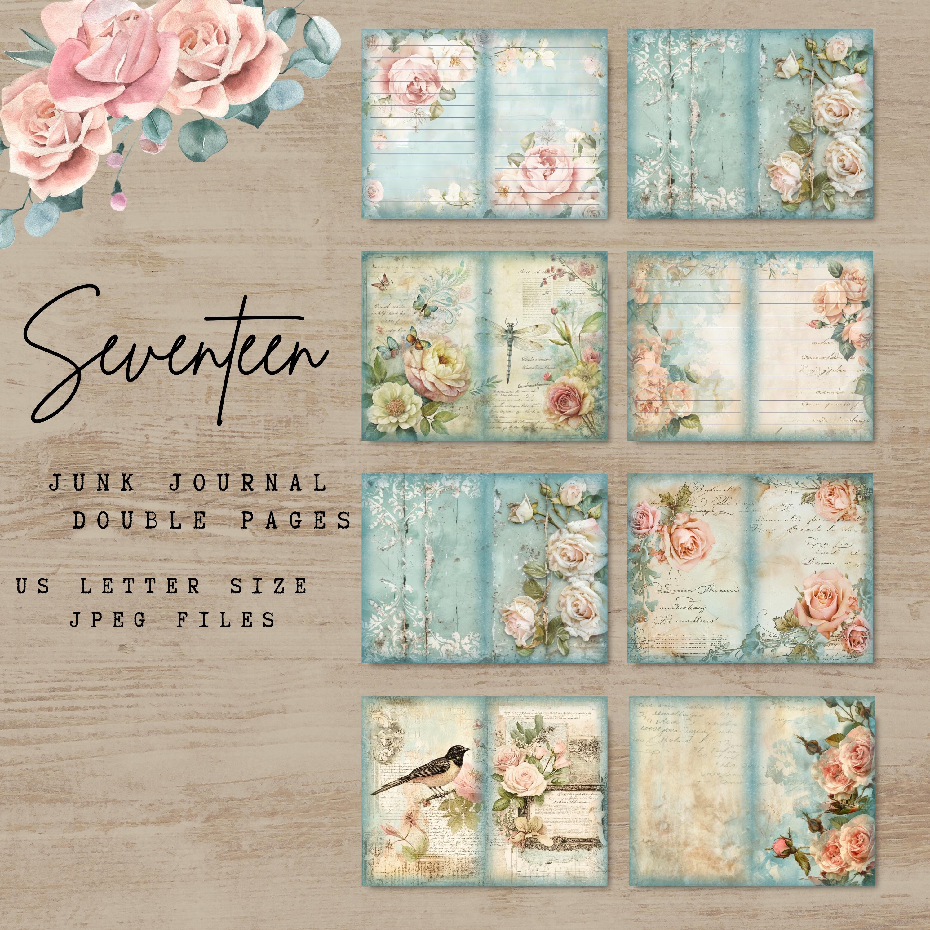 Teal and Pink Shabby Junk Journal Pages Pockets Tags Vintage Floral ...