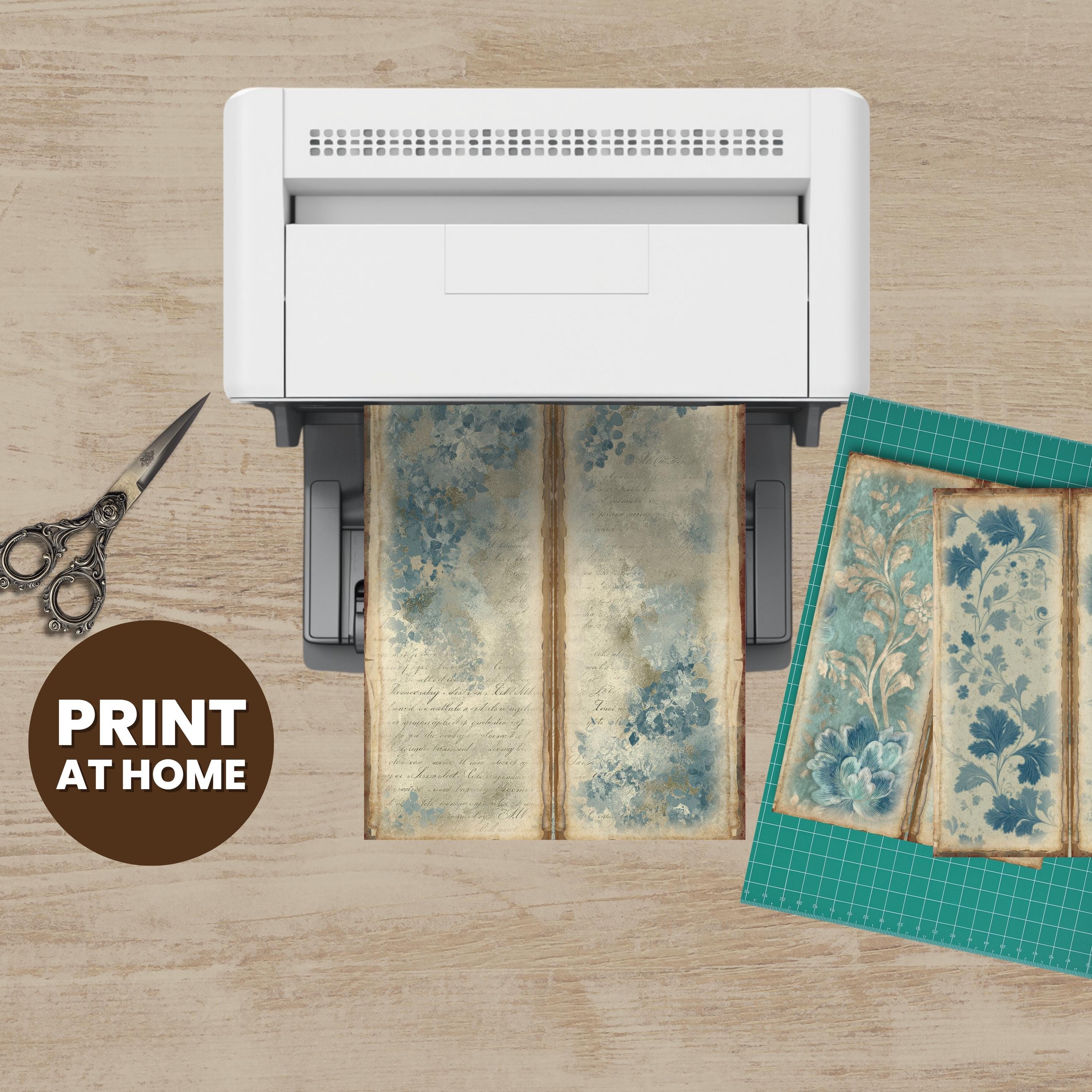 Vintage Junk Journal Kit, Blue Teal Damask Floral Collage (55 Printable ...