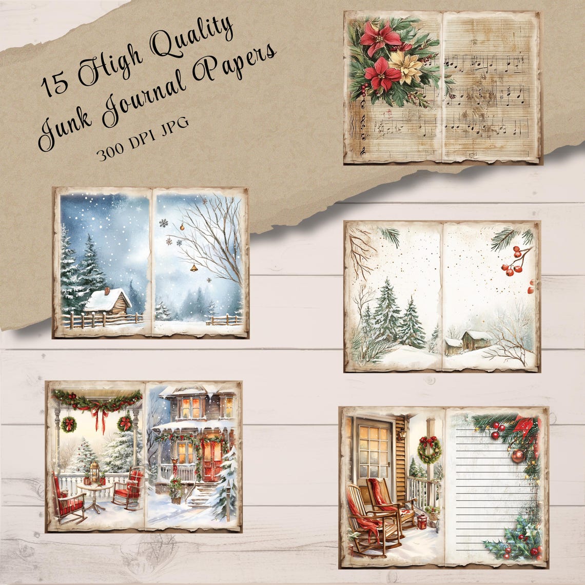 Rustic Christmas Junk Journal Kit – 15 Double Pages, Vintage Winter ...