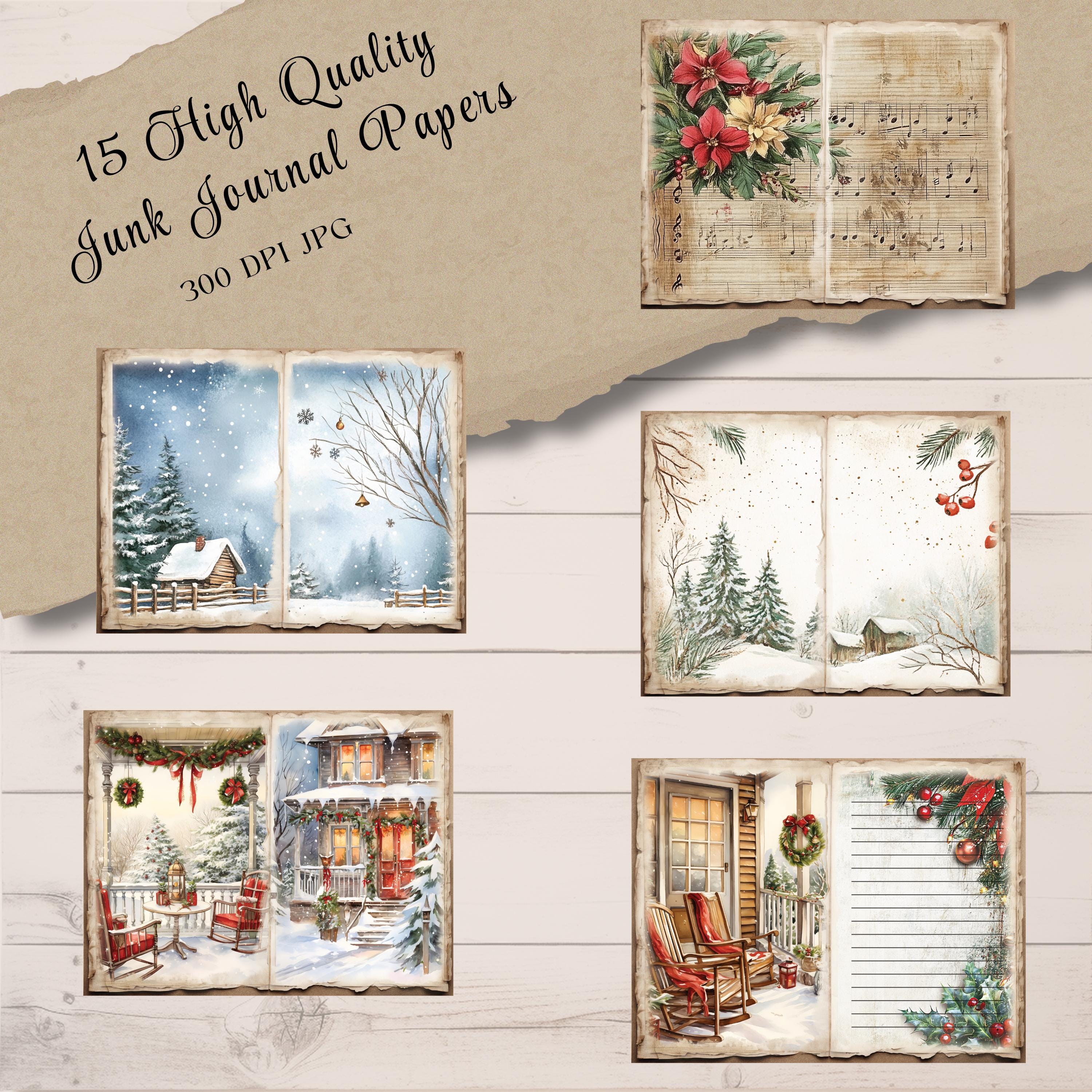 素朴なクリスマスジャンクジャーナルキット – ダブルページ15枚
