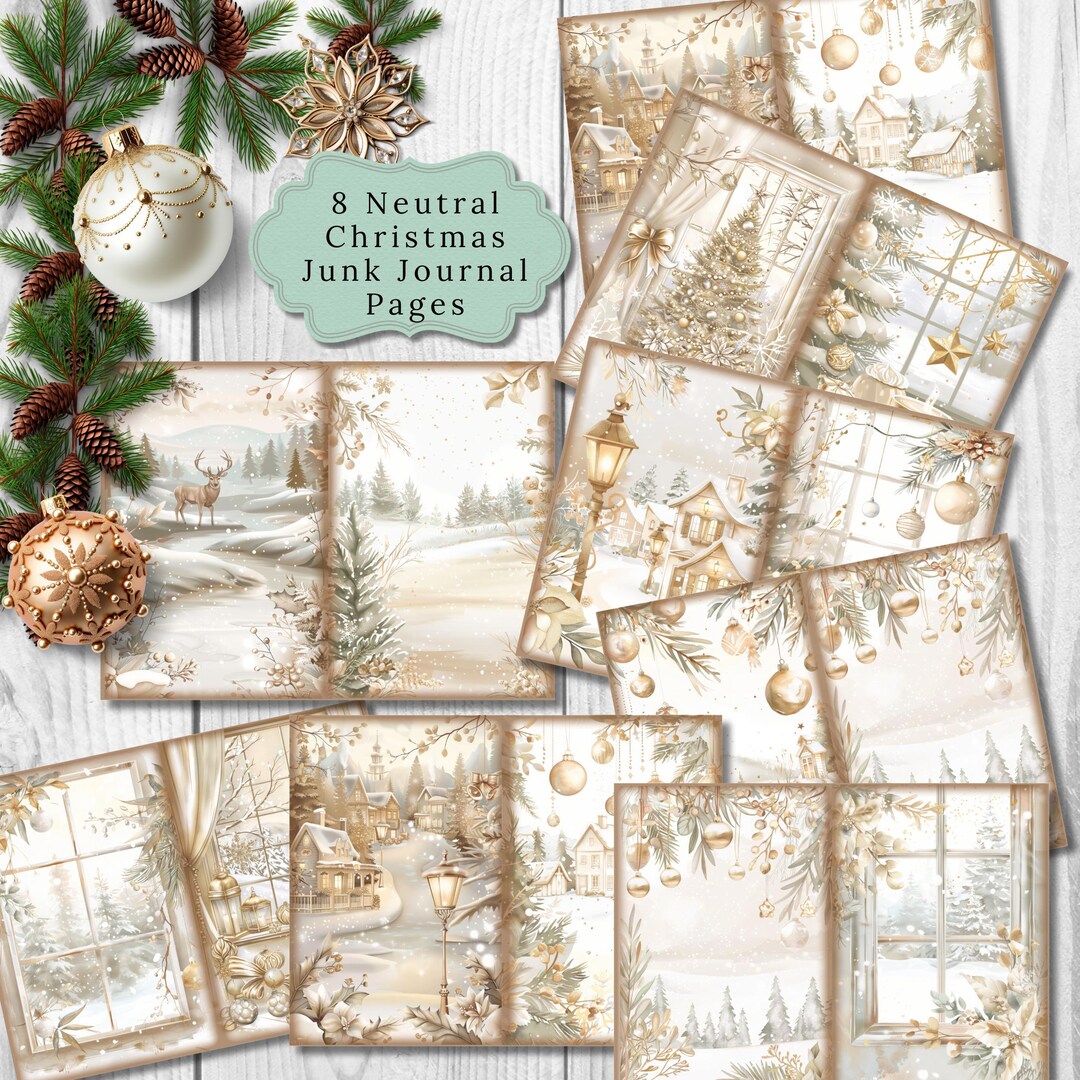 Neutral Christmas Junk Journal Pages, Scrapbook Papers, Digital Junk ...