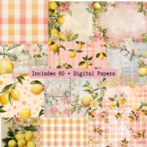 The image is a collage of various images featuring lemon and floral patterns, including lemon trees, flowers, and checkered or plaid patterns.