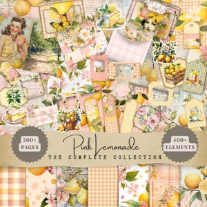 Pink Lemonade Junk Journal Kit - 200 + Pages & 400+ Elements - Digital Junk Journal Printables, Ephemera, Tags, Folios, Envelopes, and More