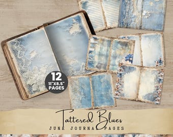 Denim und Spitze Tattered Blues Junk Journal Druckbare Seiten Digitales Papier für Scrapbooking TB001