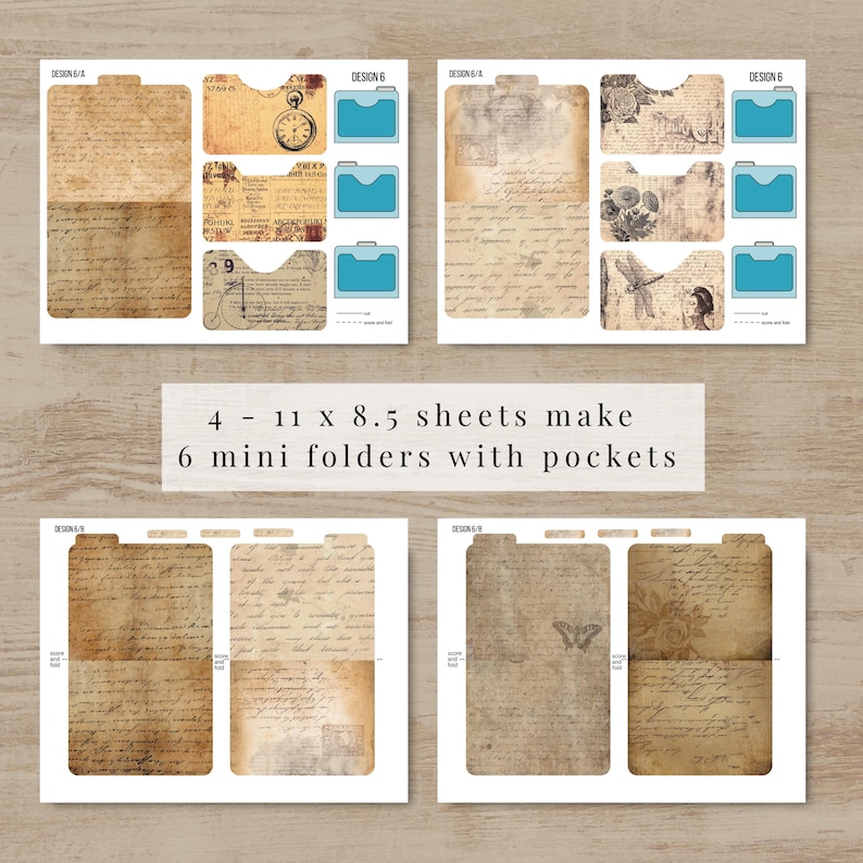 Vintage Ephemera Folder Pockets -set of Six Printable Junk Journal Kit ...