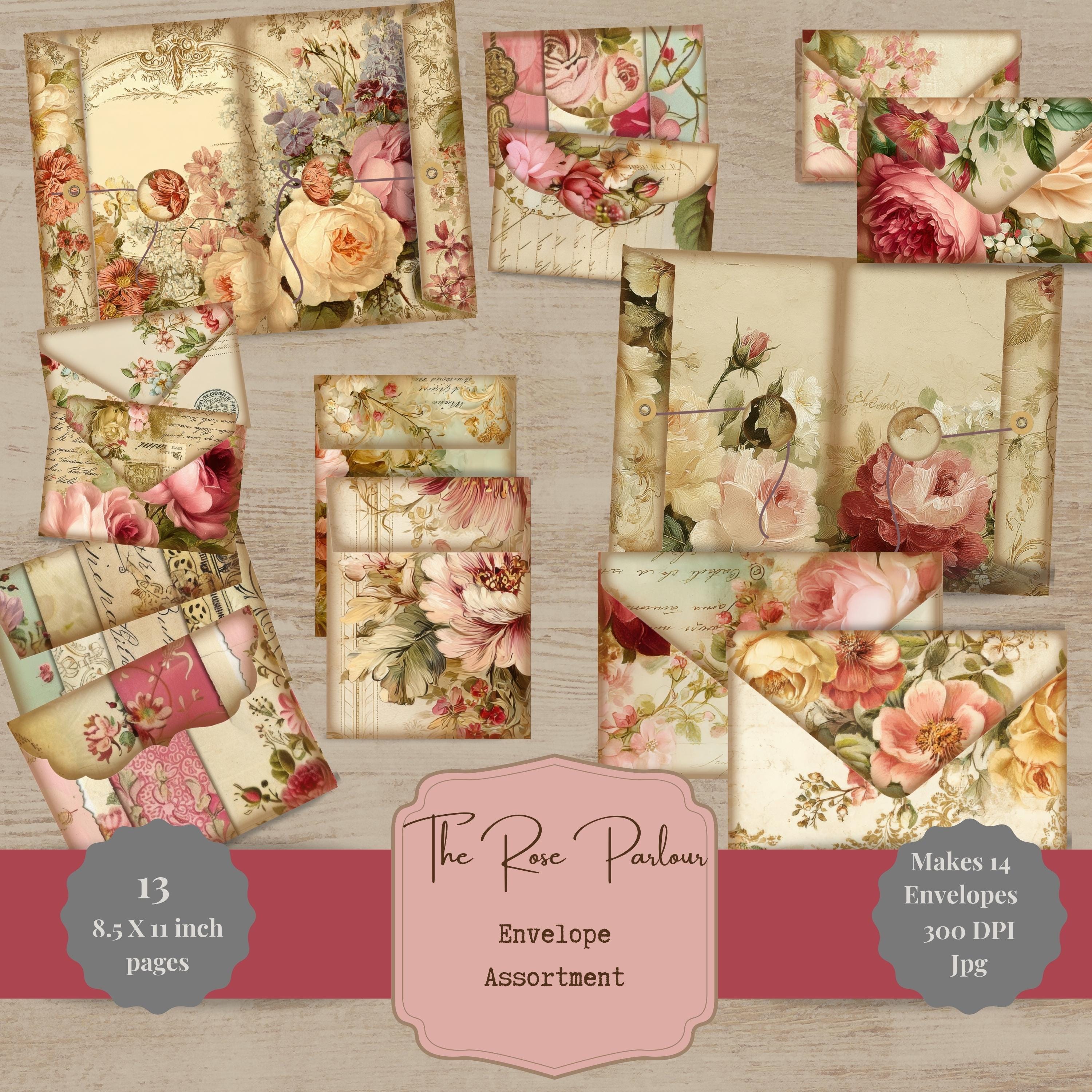 Rose Parlour Floral Envelope Templates Printable Junk Journal Ephemera ...