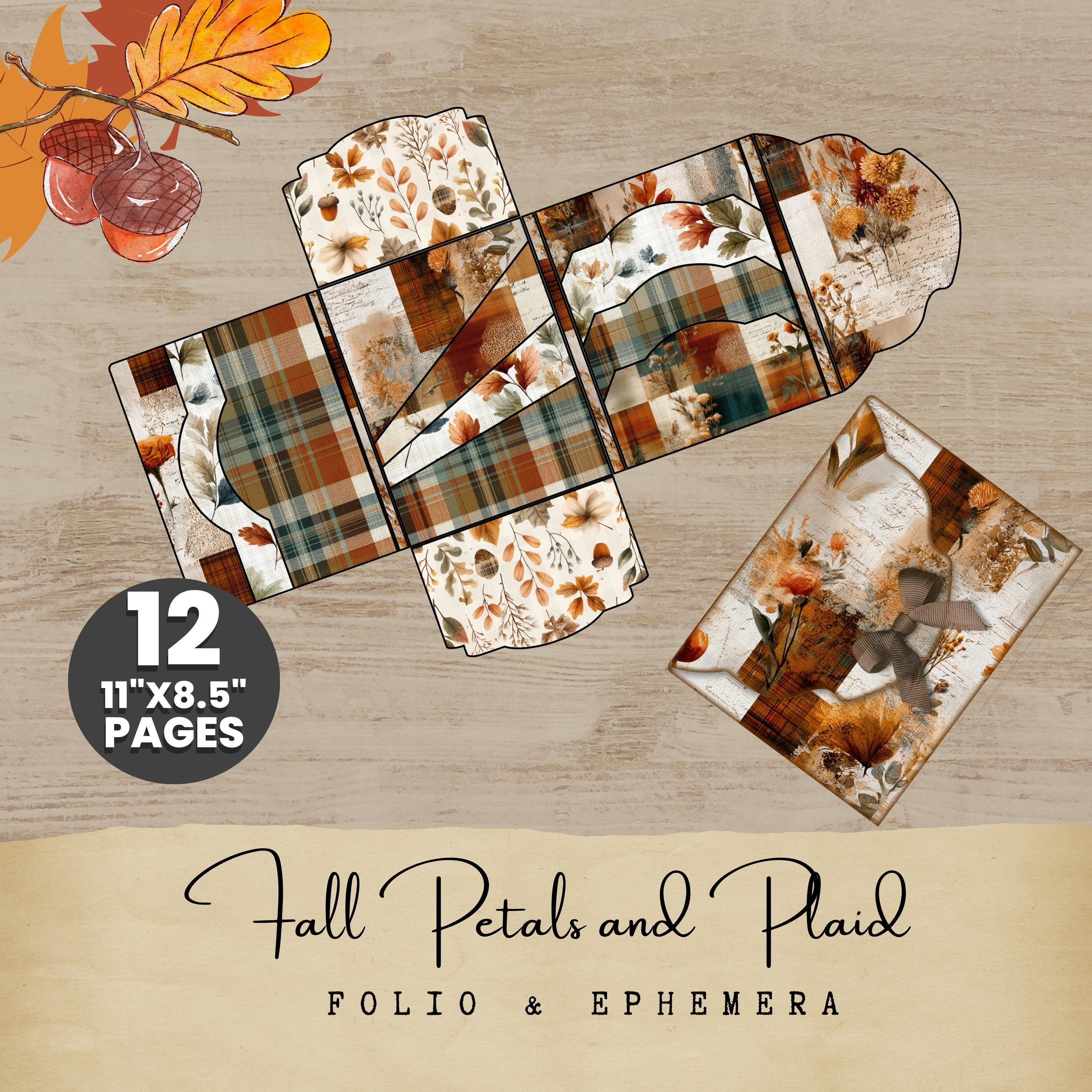 Fall Petals and Plaid Junk Journal Folio Kit Digital Ephemera Printable ...