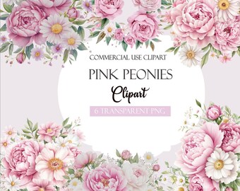 Clipart di peonia rosa, PNG floreale, Junk Journal, Clipart floreale ad acquerello, Peonie ad acquerello, Clipart di fiori rosa, Clipart per matrimoni
