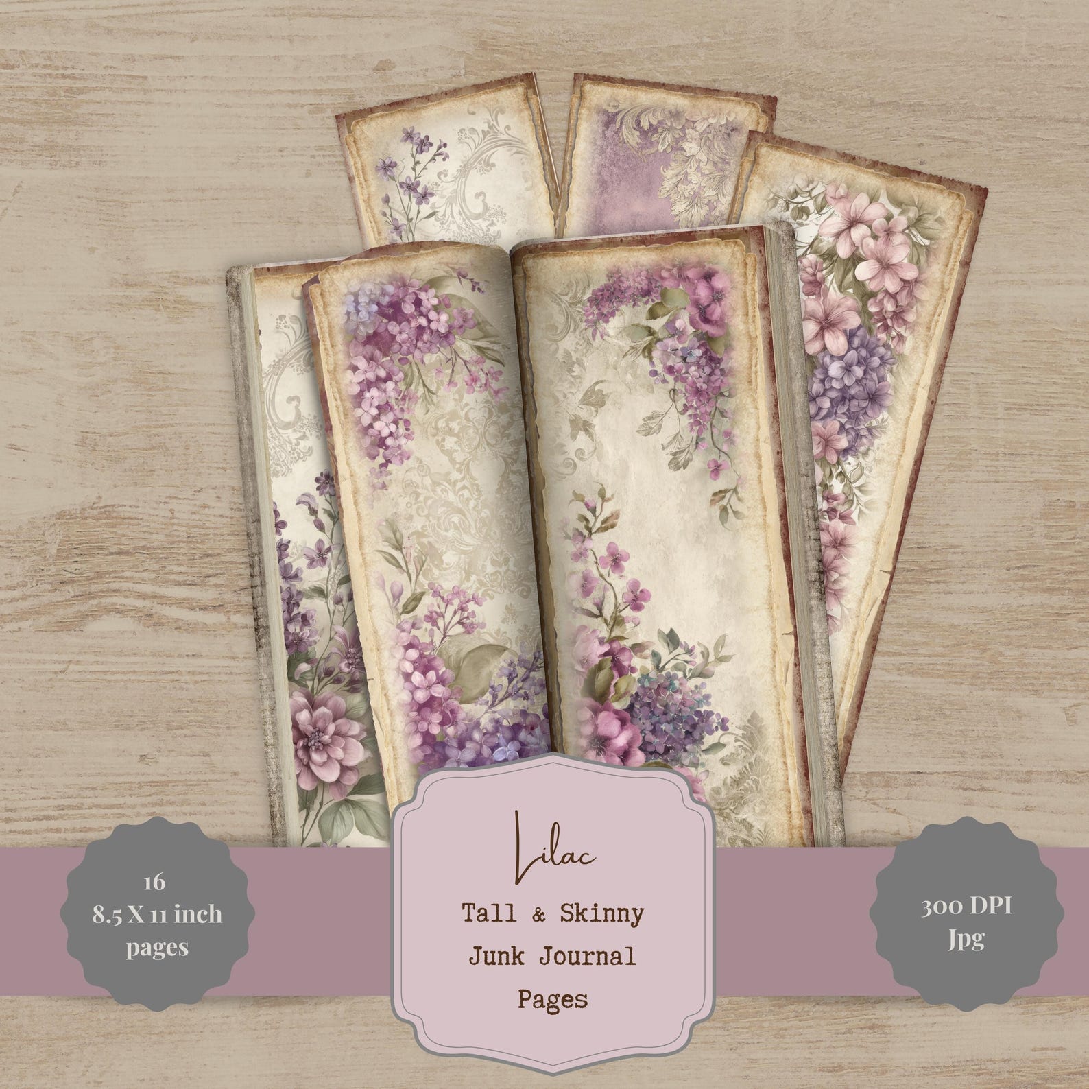 Lilac Junk Journal Pages Tall and Skinny Printable Floral Vintage ...