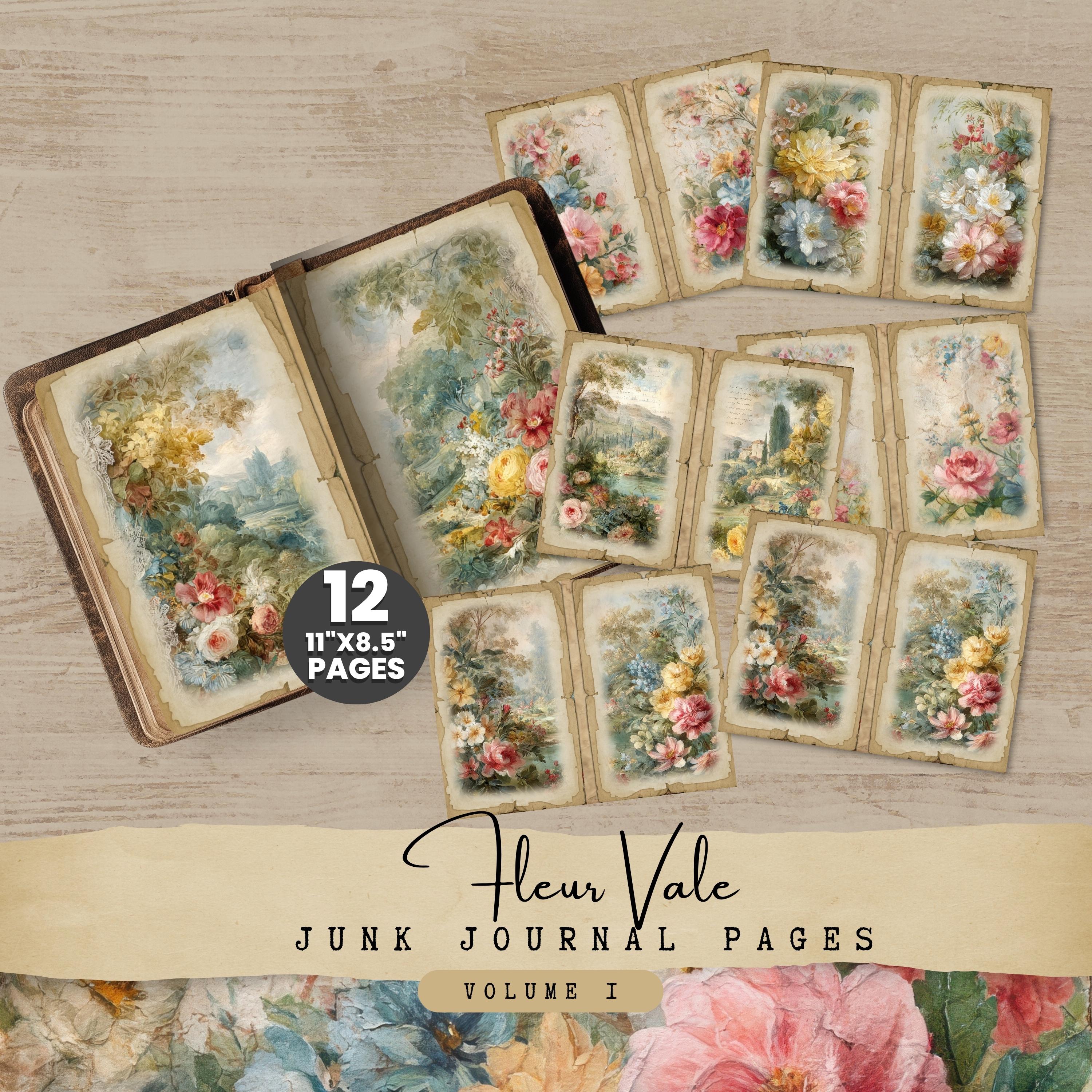 Vintage Floral Junk Journal Kit: Printable Ephemera, Collage Paper 
