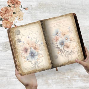 Vintage Floral Junk Journal Pages, Rustic Wildflower Memoirs, 15 Printable Sheets for Junk Journals, Collage, Scrapbooking, 8.5x11 JPG