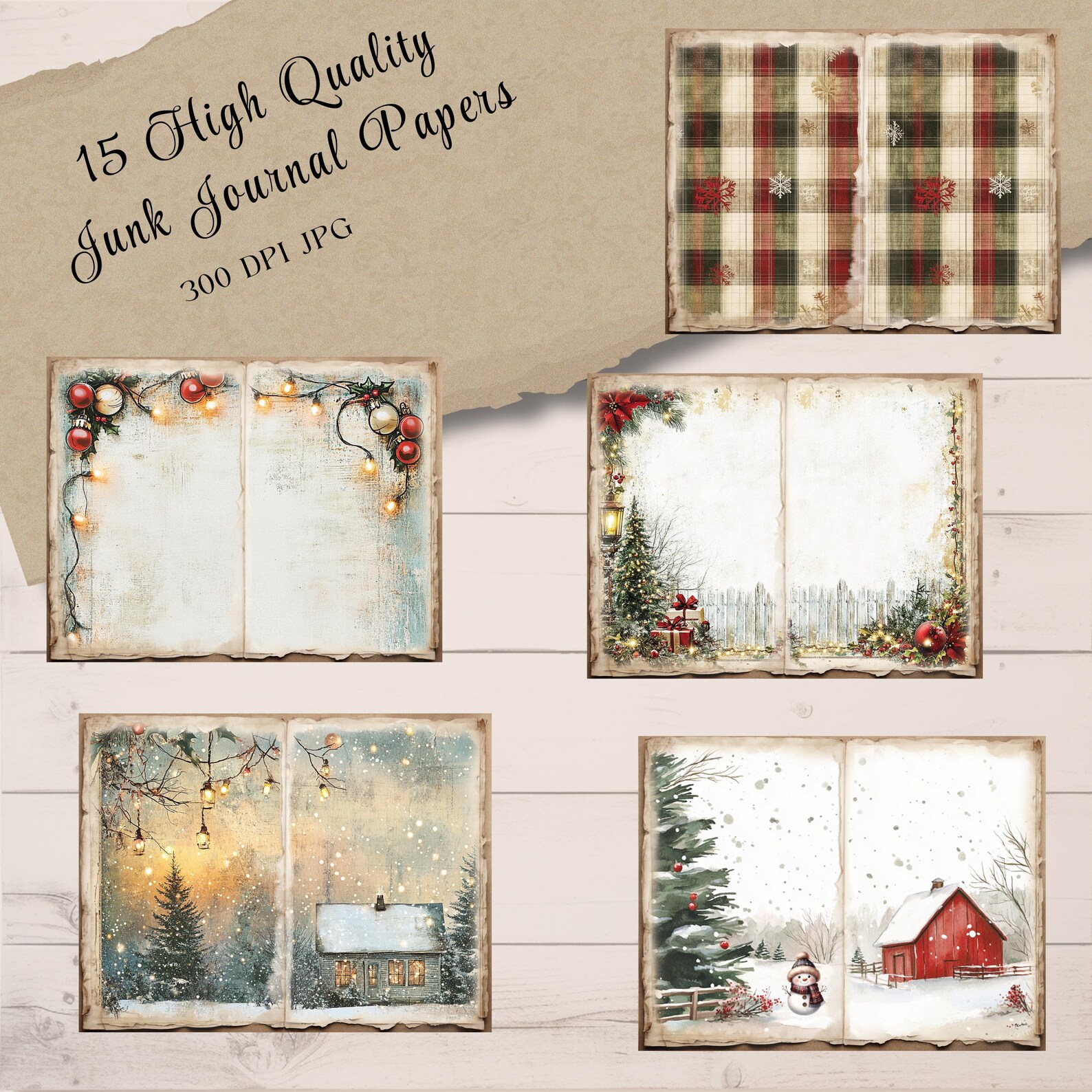 Rustic Christmas Junk Journal Kit – 15 Double Pages, Vintage Winter ...