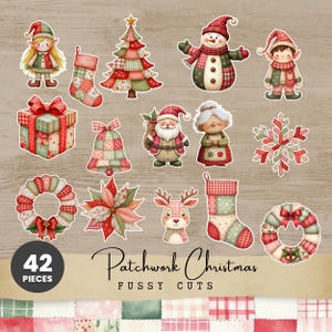 Patchwork Christmas Fussy Cut Bundle - Cute Holiday Scrapbook Images