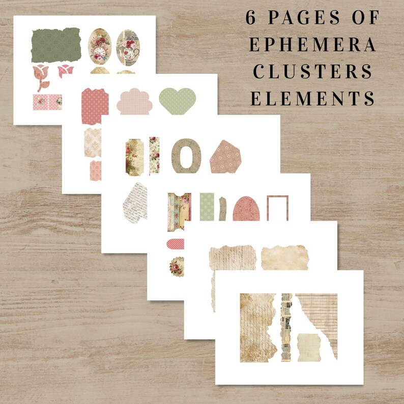 Vintage Rose Floral Ephemera Kit: Printable Junk Journal Clusters RP001 ...